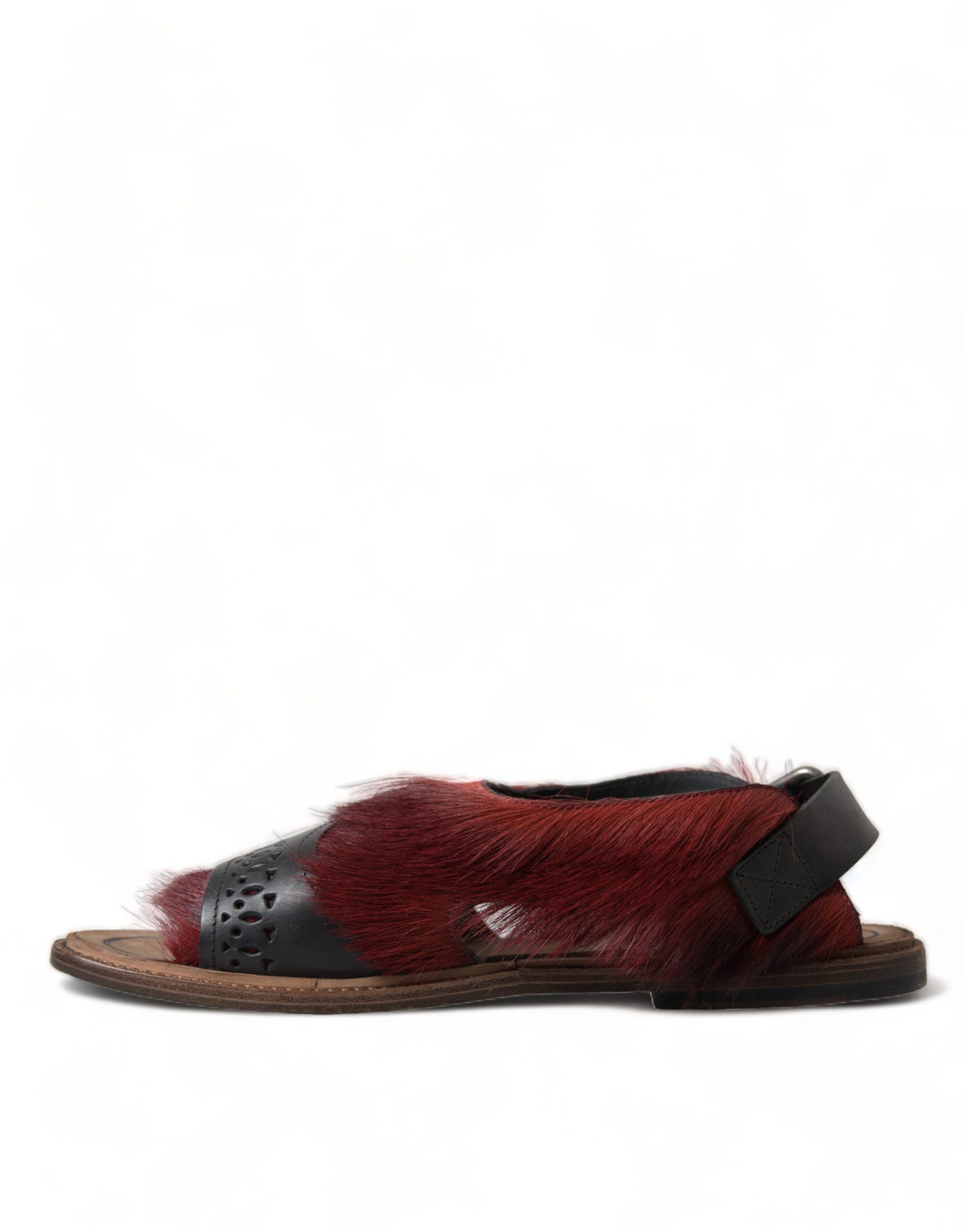 Red Black Fur Sandals Flats Slippers Shoes