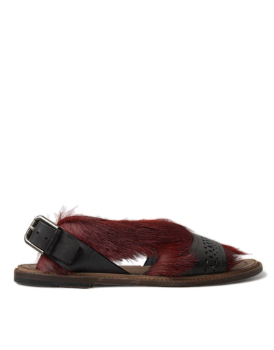 Red Black Fur Sandals Flats Slippers Shoes