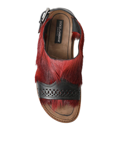 Red Black Fur Sandals Flats Slippers Shoes