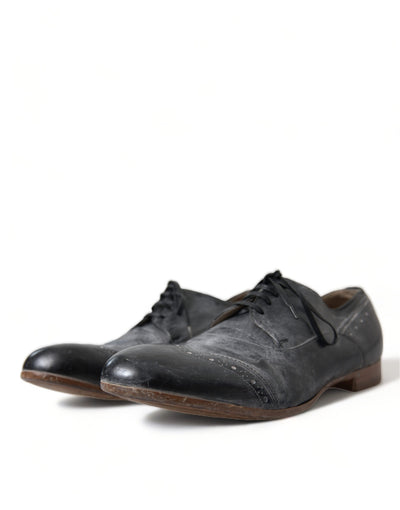 Black Leather Lace Up Formal Derby Dress Shoes