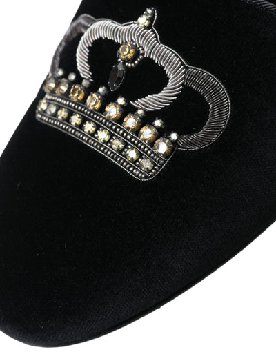 Black Velvet Crystal Crown Loafers Dress Shoes