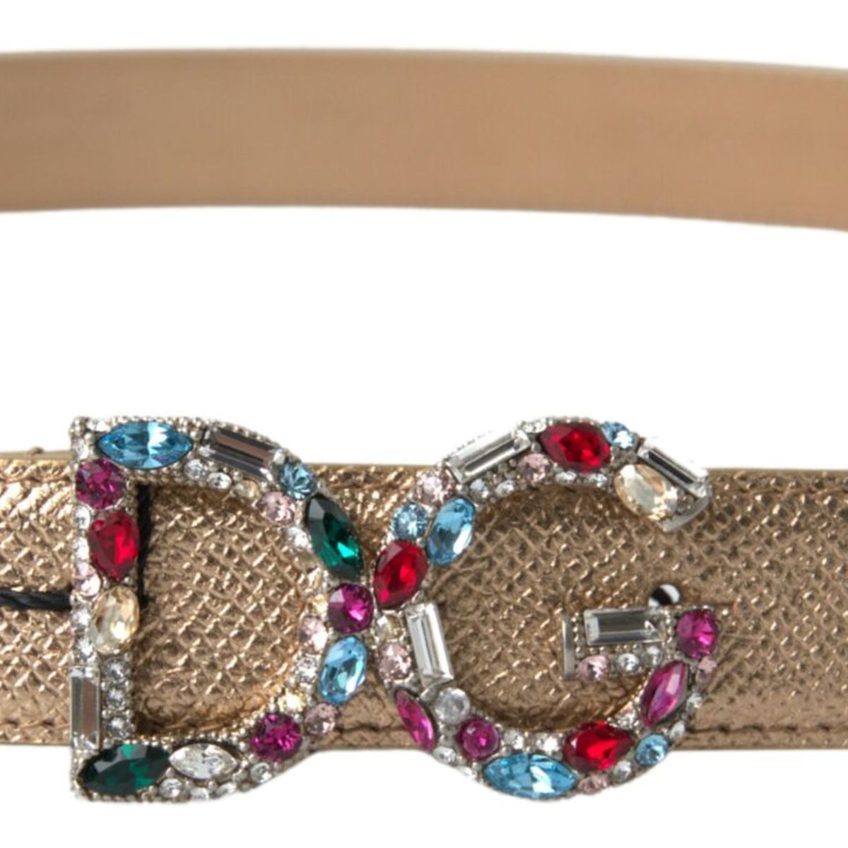 Gold Leather DG Crystal Buckle Cintura Belt