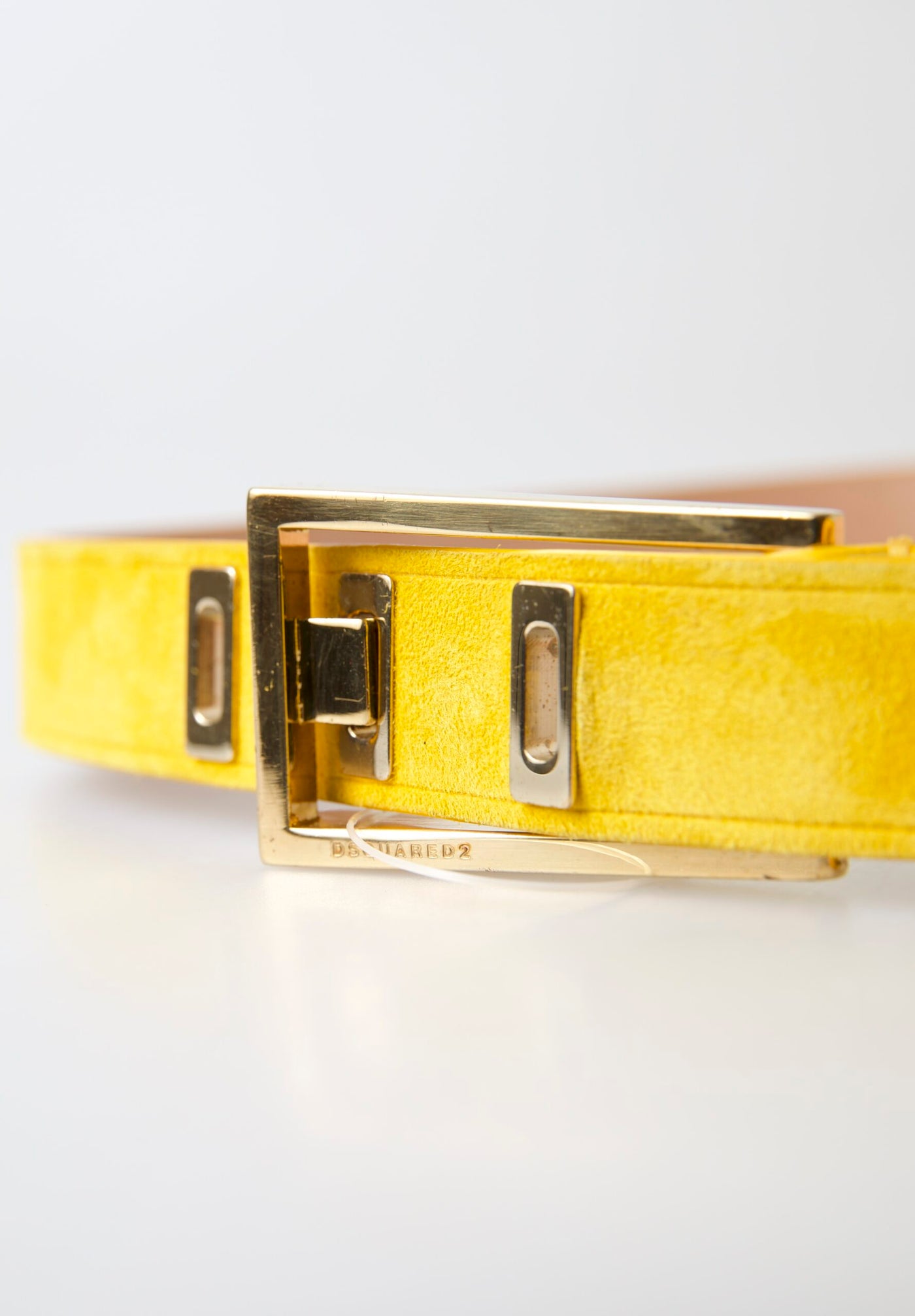 Yellow Suede Leather Silver Metal Buckle Belt