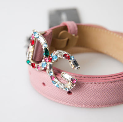 Pink Leather DG Crystal Buckle Cintura Belt