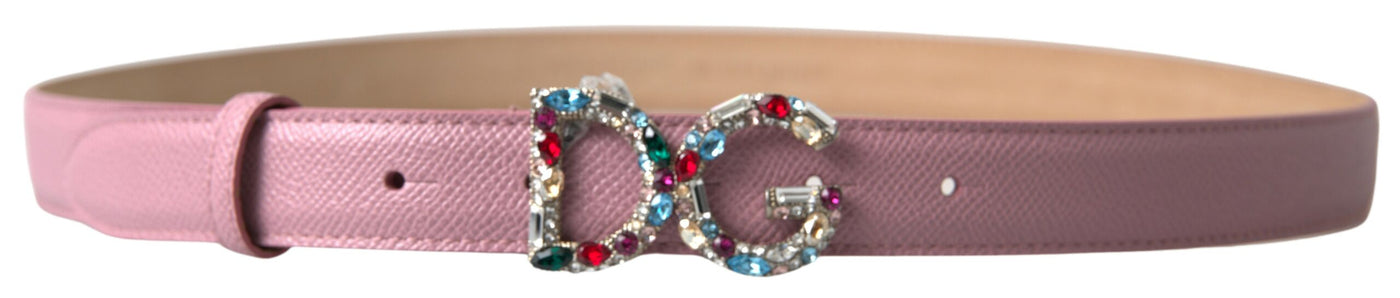 Pink Leather DG Crystal Buckle Cintura Belt