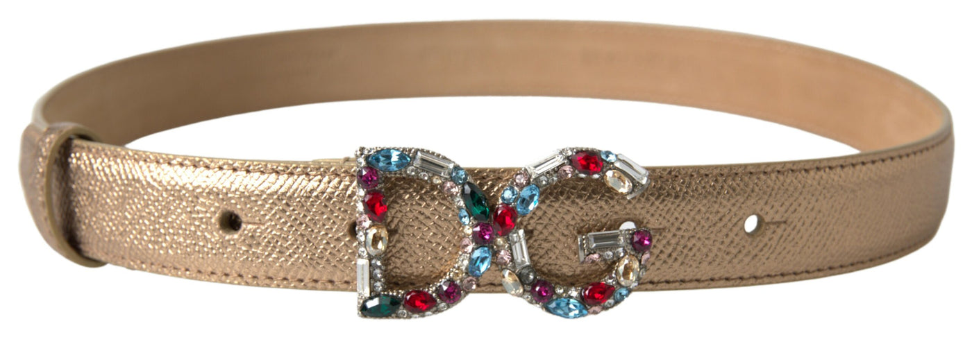 Gold Leather DG Crystal Buckle Cintura Belt