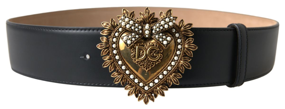 Black Leather DEVOTION Heart Buckle Belt