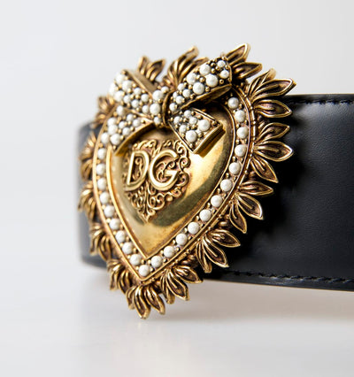 Black Leather DEVOTION Heart Buckle Belt