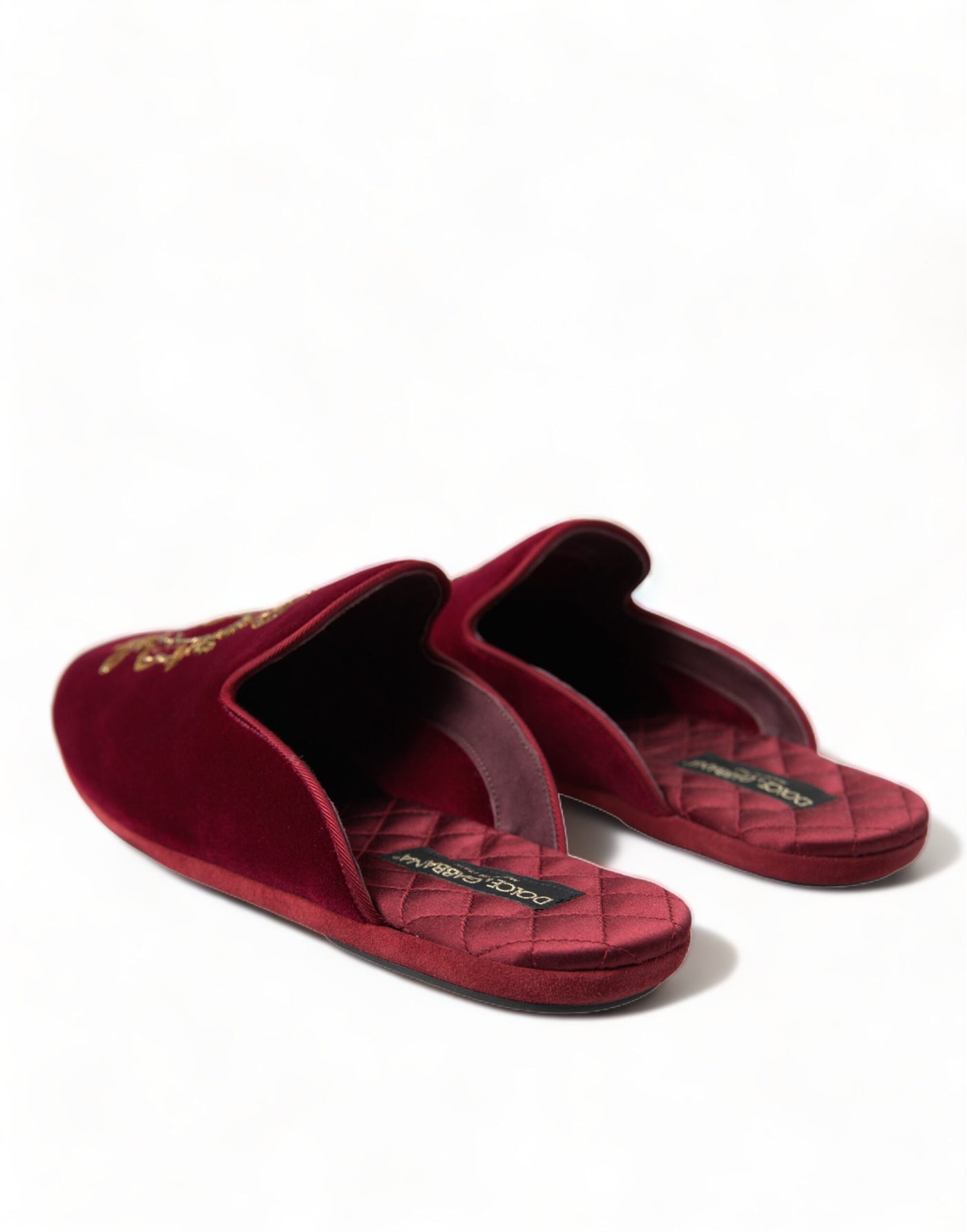 Bordeaux Velvet Gold Crown Embroidery Slides Shoes