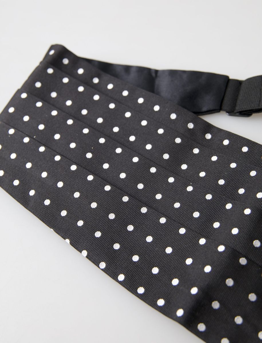 Black Silk Polka Waist Tuxedo Belt Cummerbund