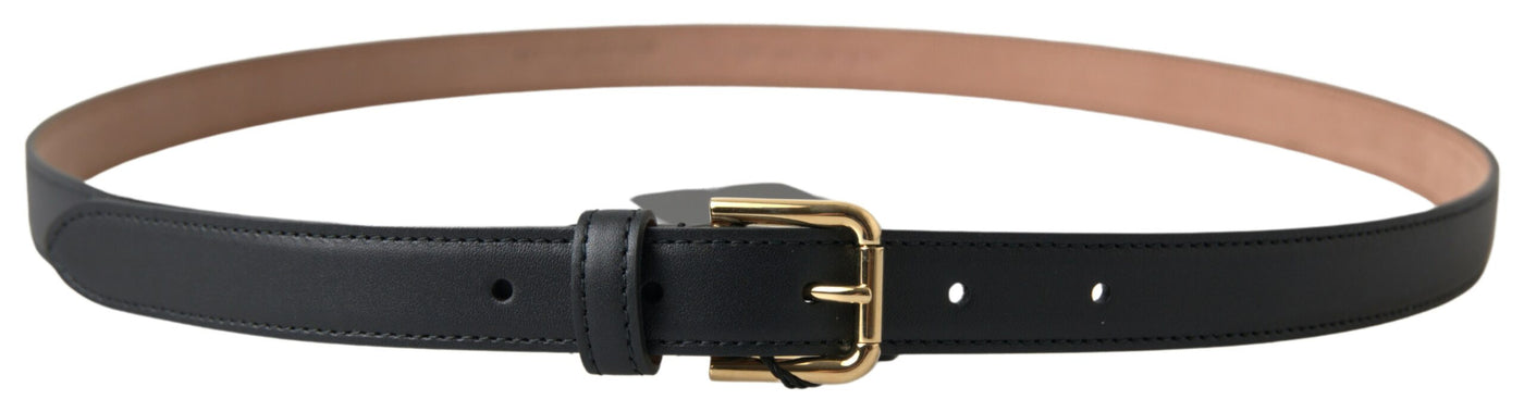 Black Leather Gold Tone Metal Buckle Belt