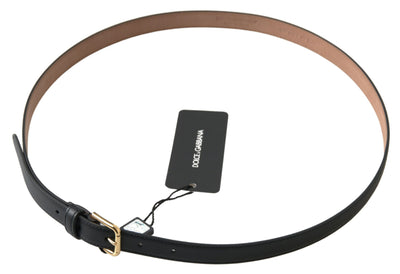 Black Leather Gold Tone Metal Buckle Belt