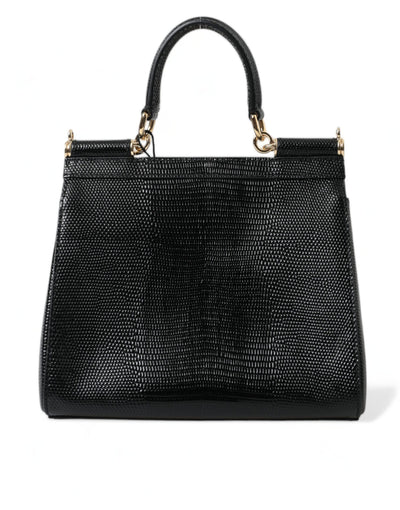 Black SICILY Leather Crystal Top Handle Shoulder Bag