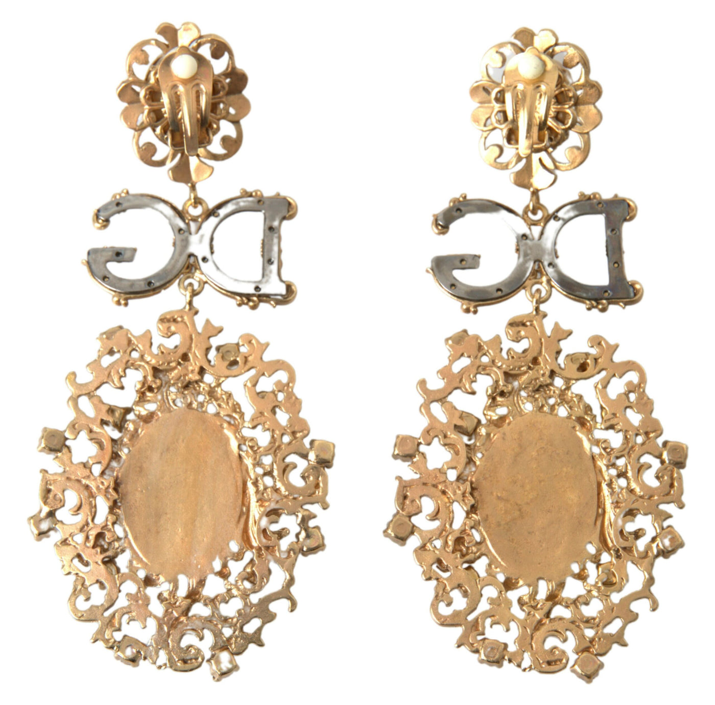 Gold Tone Brass Crystal Mama Mary Drop Dangling Earring