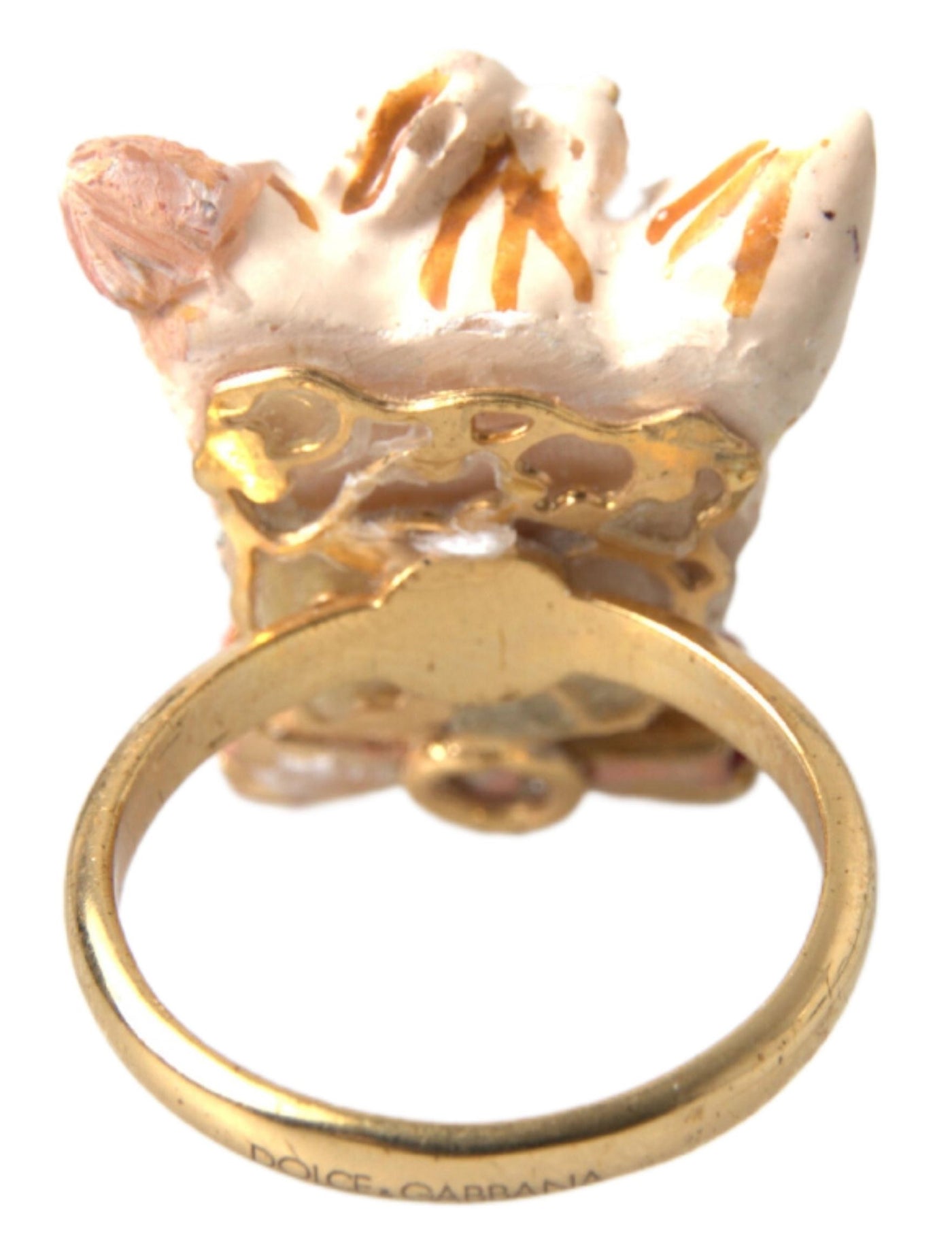 Gold Brass Resin Beige Dog Pet Accessory Ring