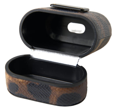 Brown Leopard Print Calfskin Leather Logo Airpods Case