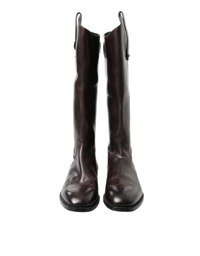 Brown Leather Knee High Rider Mens Boots Shoes