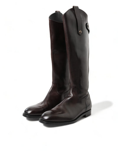 Brown Leather Knee High Rider Mens Boots Shoes