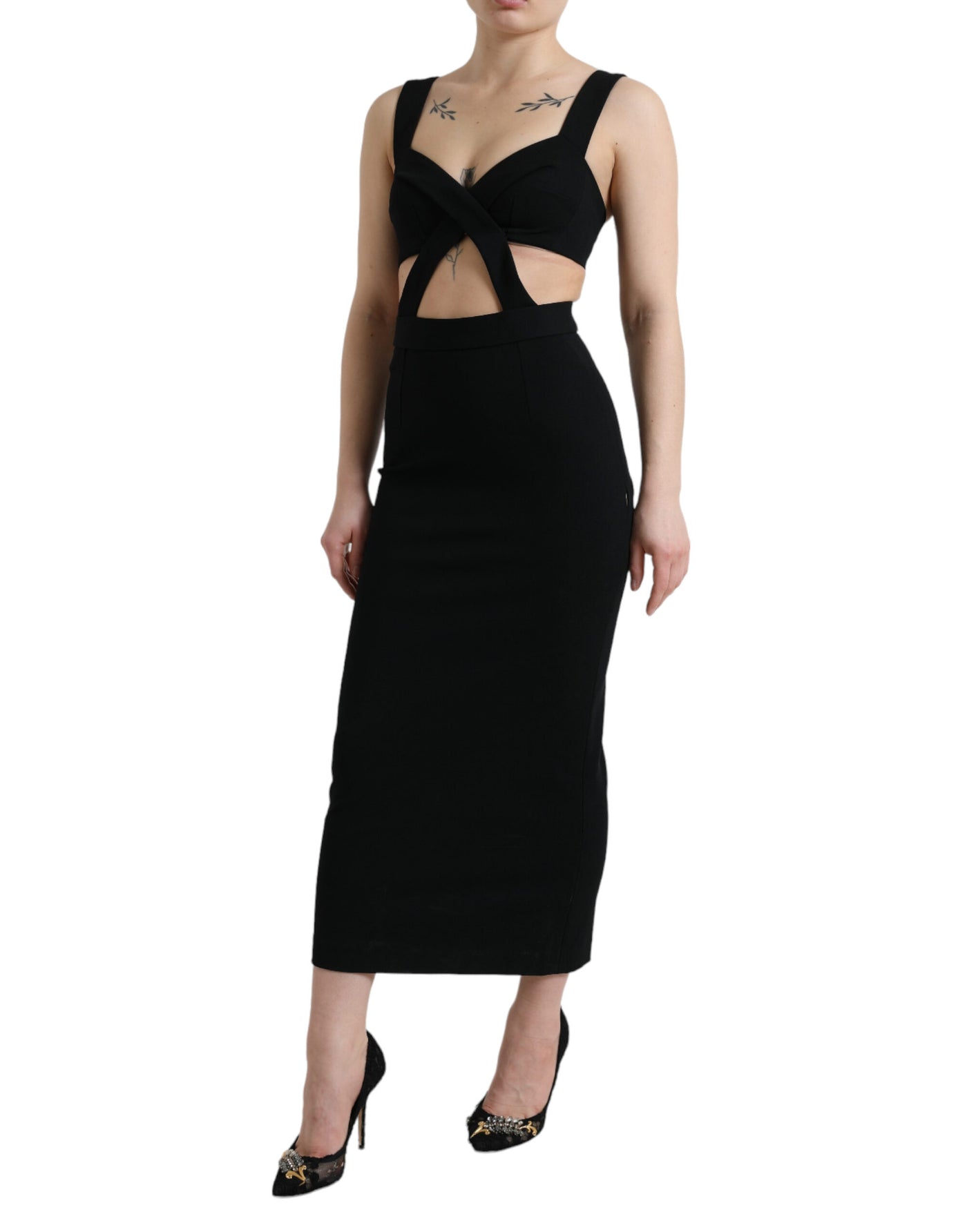 Black Cut Out Sleeveless Bodycon Midi Dress