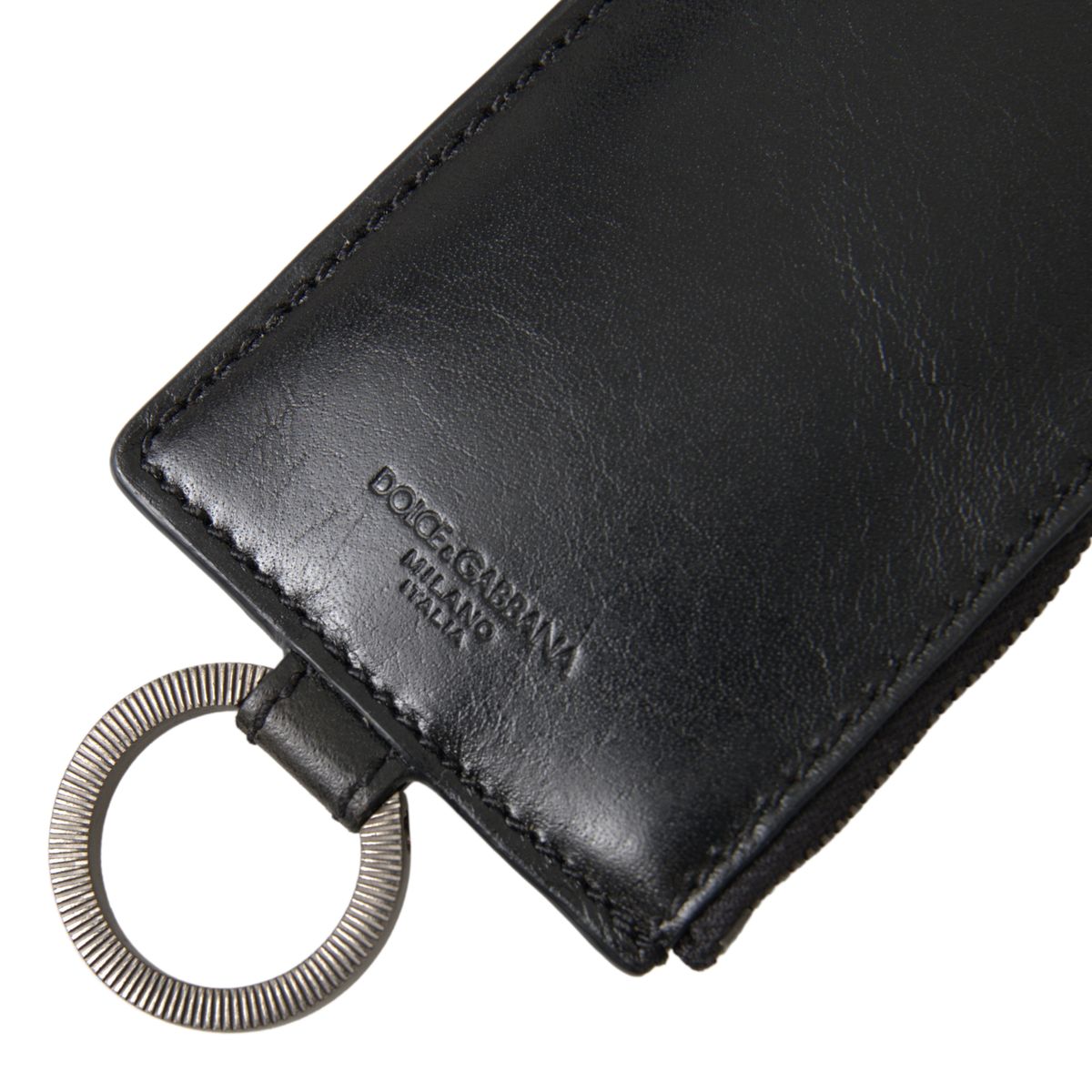 Black Leather Lanyard Logo Card Holder Men Wallet