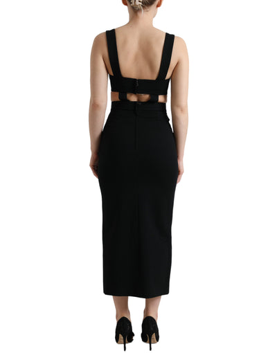 Black Cut Out Sleeveless Bodycon Midi Dress