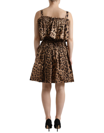 Brown Leopard Print Sleeveless A-line Dress