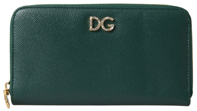 Green Leather DG Logo Zip Around Continental Wallet