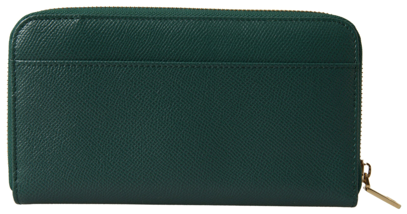 Green Leather DG Logo Zip Around Continental Wallet