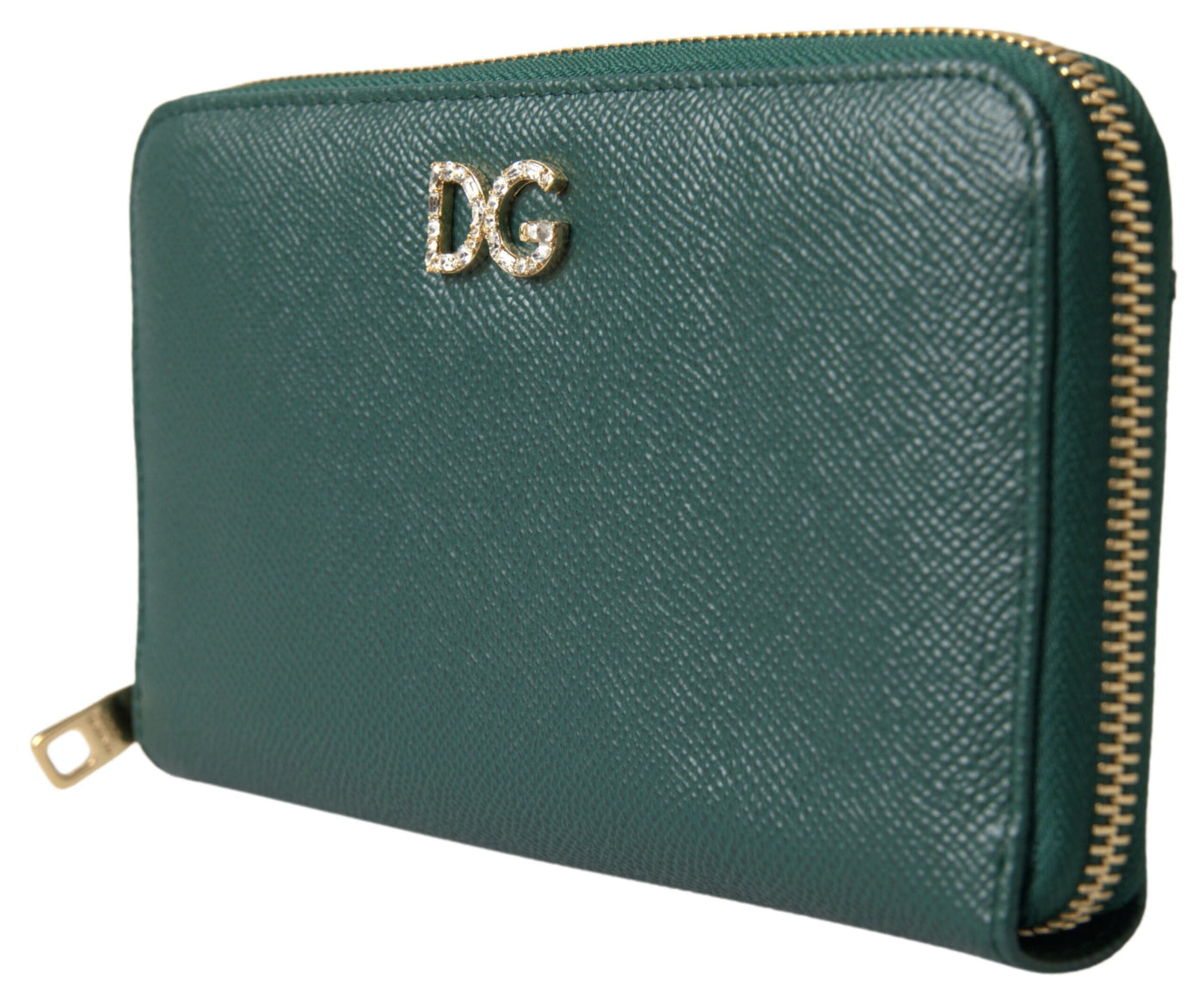 Green Leather DG Logo Zip Around Continental Wallet