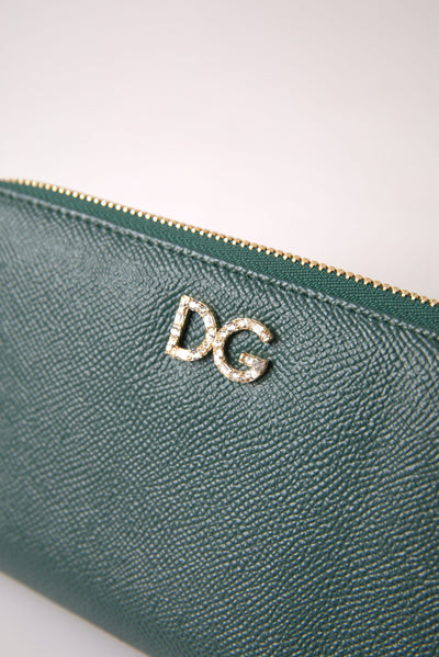 Green Leather DG Logo Zip Around Continental Wallet