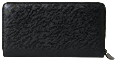 Black Leather Zip Around Continental Men Wallet