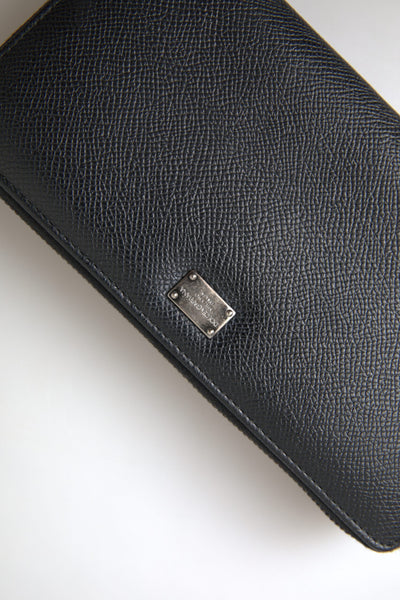 Black Leather Zip Around Continental Men Wallet