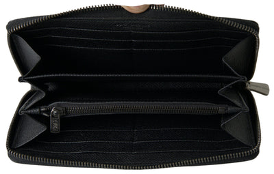 Black Leather Zip Around Continental Men Wallet