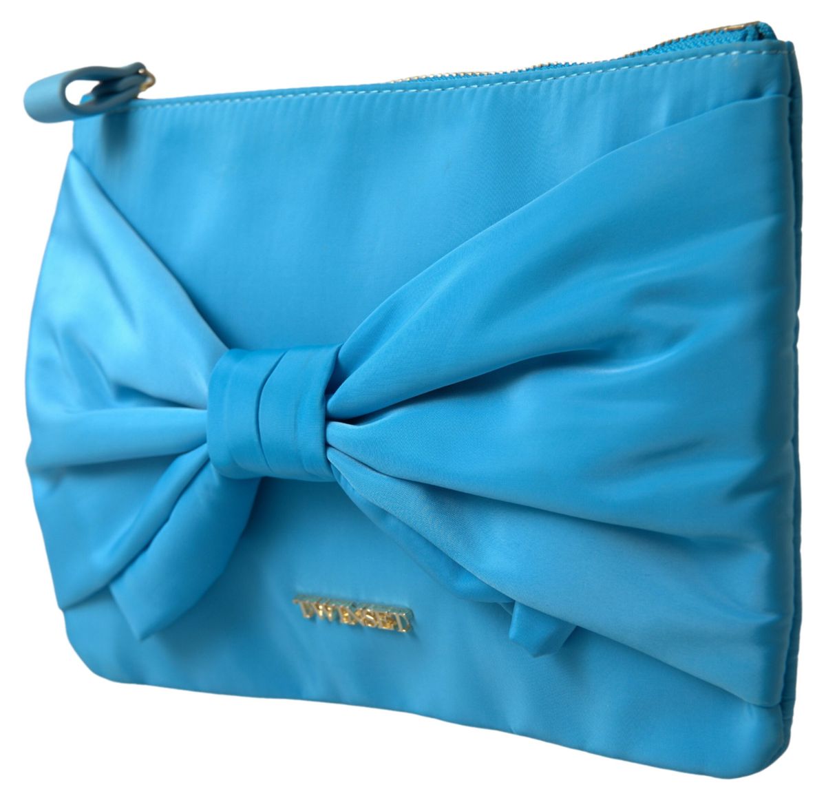 Blue Tafta Silk Large Bow Zipper Clutch Women Borse Logo Bag