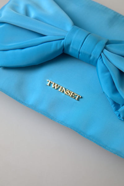 Blue Tafta Silk Large Bow Zipper Clutch Women Borse Logo Bag