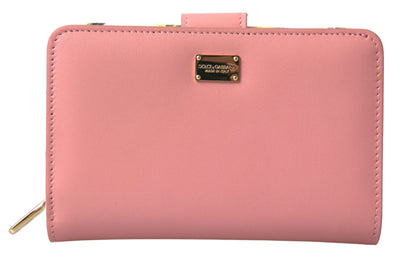 Pink Lemon Leather Bifold Continental Clutch Wallet