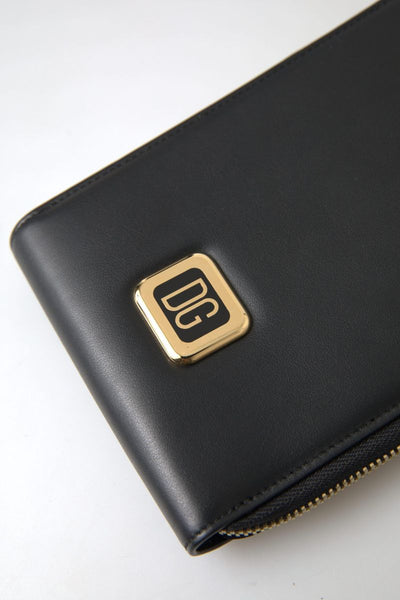 Black Leather DG Logo Gold Zip Card Holder Men Wallet