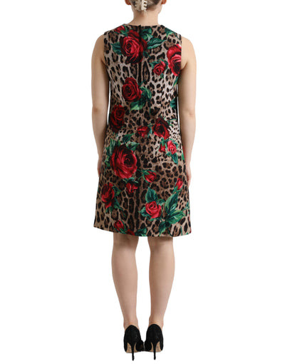 Brown Leopard Red Roses Wool A-line Dress