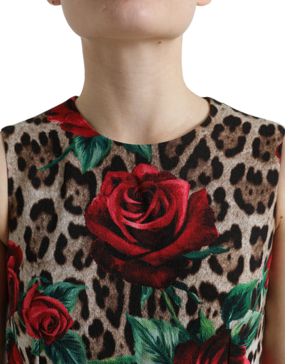 Brown Leopard Red Roses Wool A-line Dress