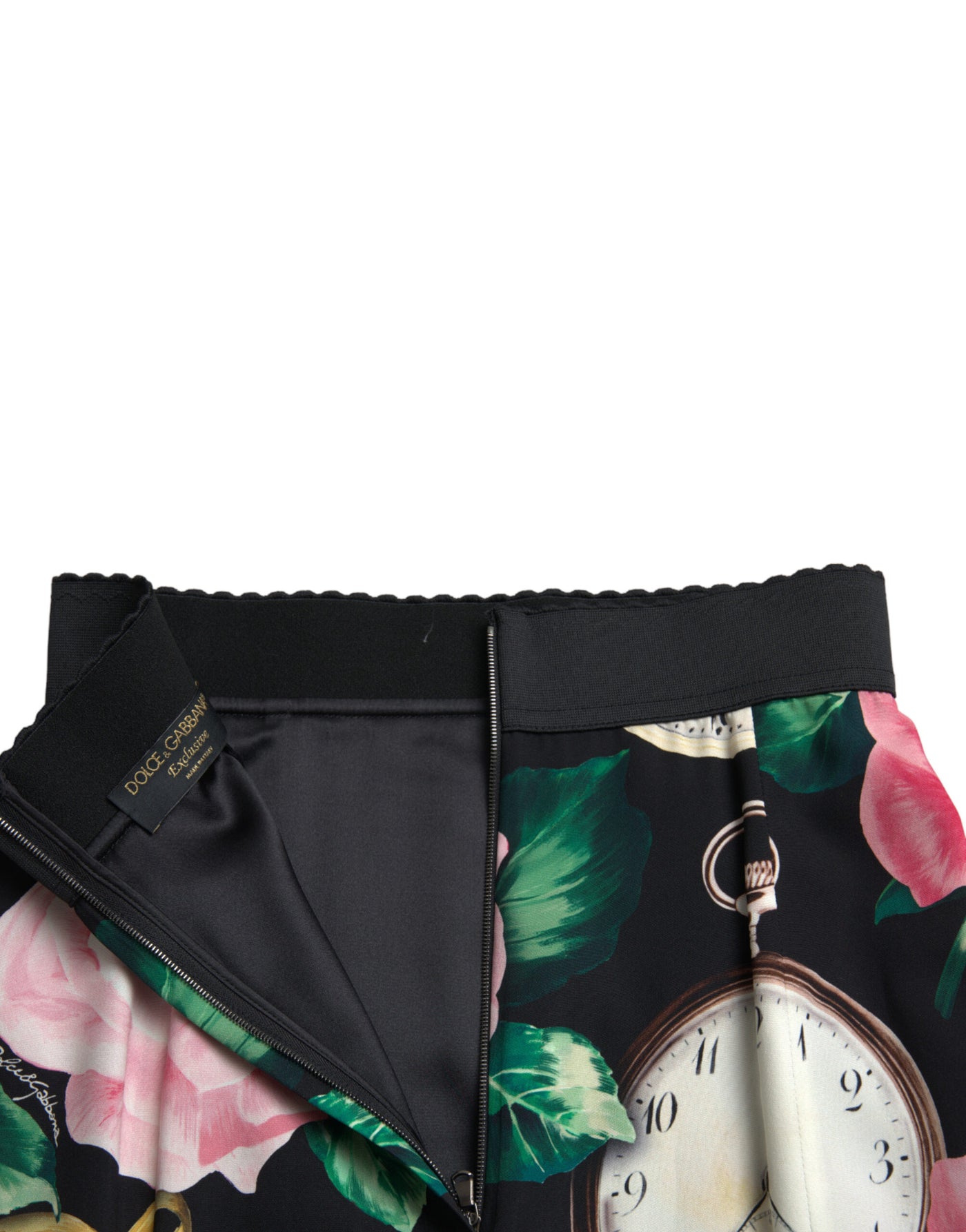 Black Rose Clock High Waist Pencil Cut Skirt