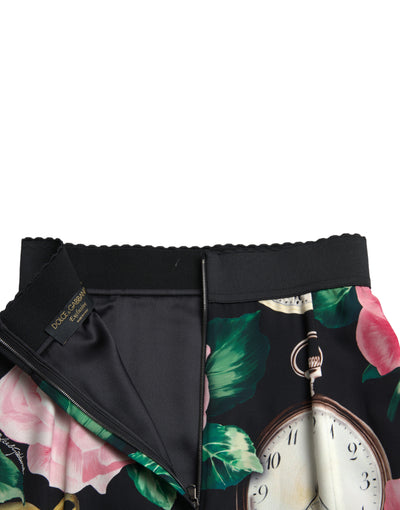 Black Rose Clock High Waist Pencil Cut Skirt