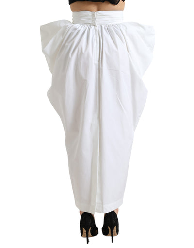 White Cotton High Waist Pencil Cut Maxi Skirt