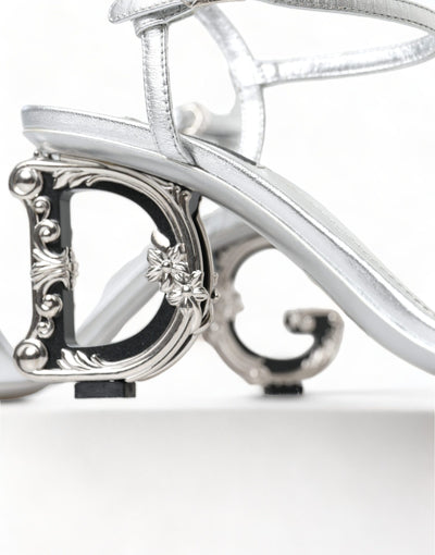 Silver Leather Baroque Heel Sandals Shoes