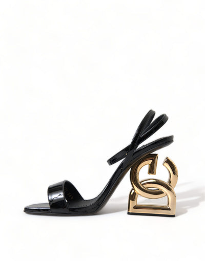 Black Leather Baroque Heel Sandals Shoes