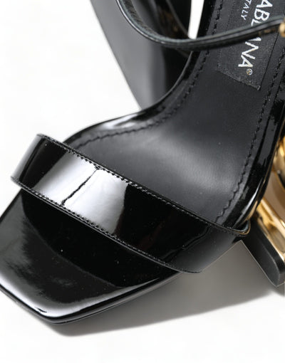 Black Leather Baroque Heel Sandals Shoes