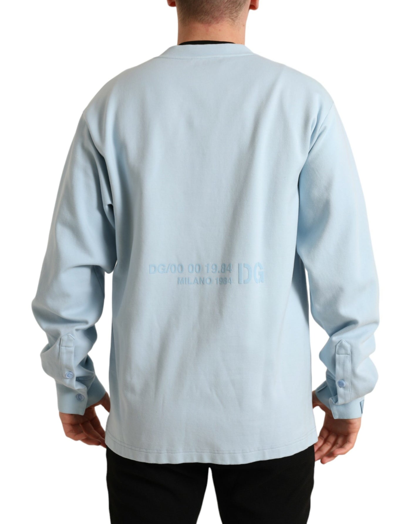 Light Blue Cotton Buttoned Pullover Sweater