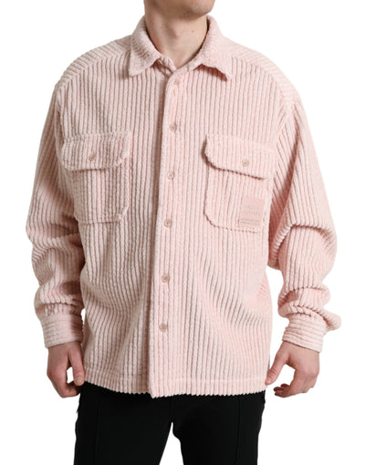 Pink Cotton Collared Button Shirt Sweater