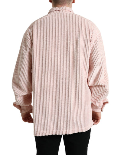 Pink Cotton Collared Button Shirt Sweater