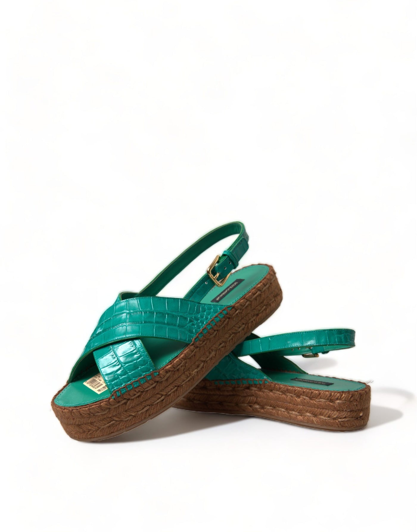 Green Leather Platform Espadrille Sandal Shoes