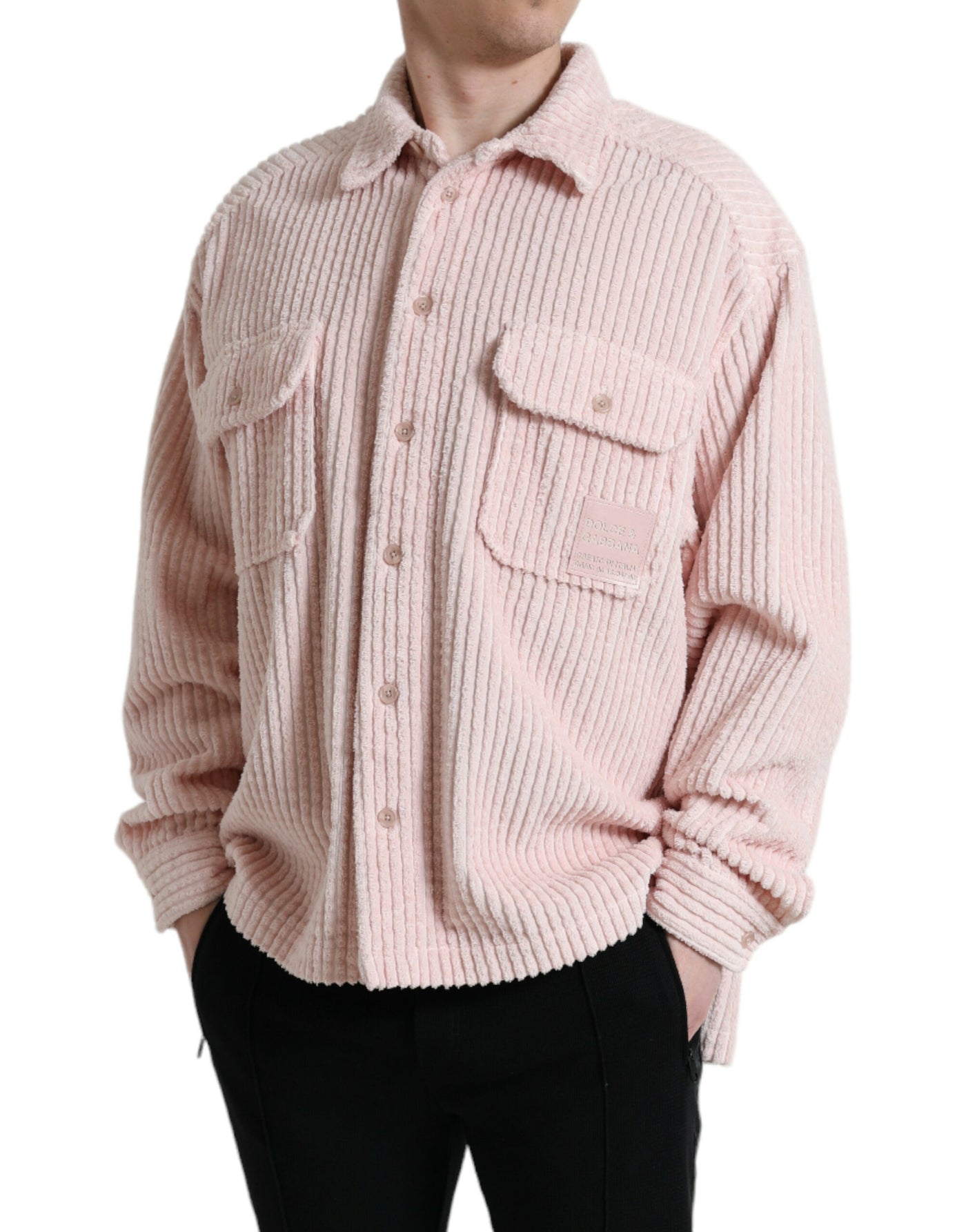 Pink Cotton Collared Button Shirt Sweater